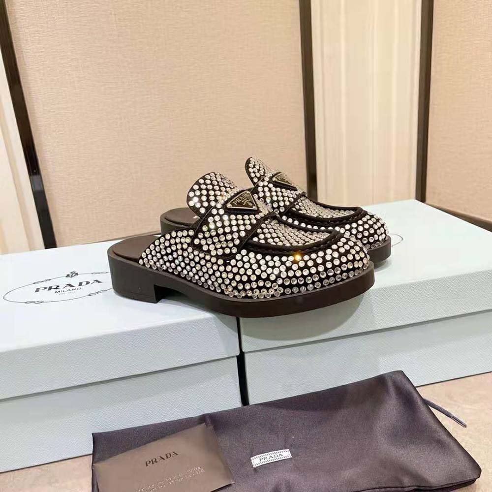 Prada Women Satin Mules with Crystals in 40mm Heel Height-Black - image 5