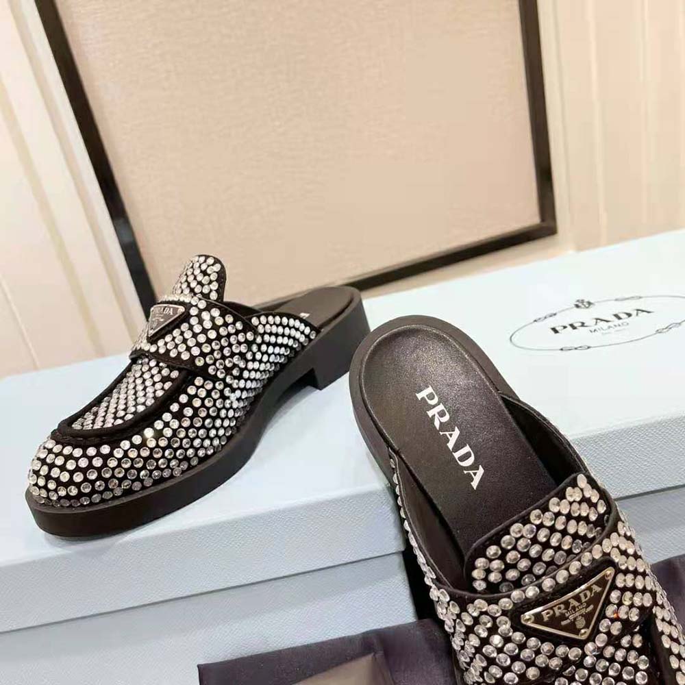 Prada Women Satin Mules with Crystals in 40mm Heel Height-Black - image 7