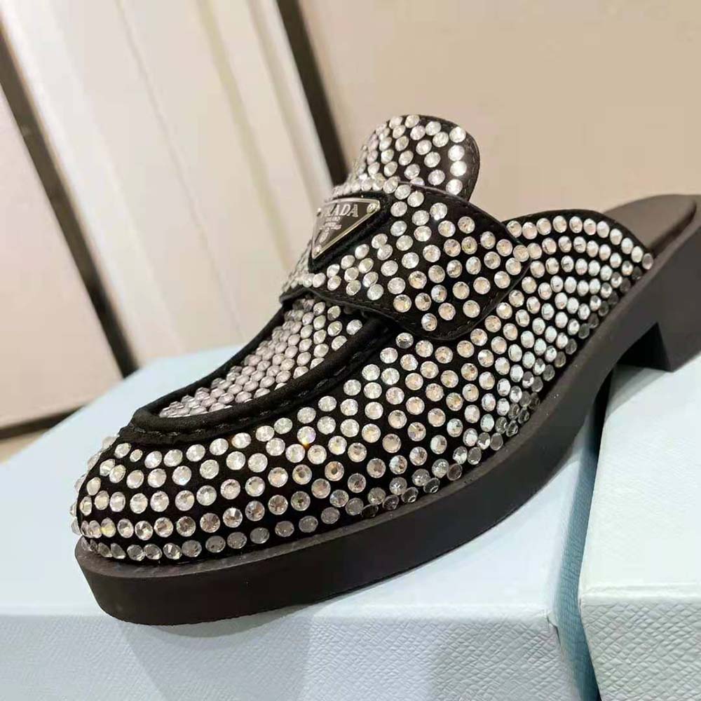 Prada Women Satin Mules with Crystals in 40mm Heel Height-Black - image 9