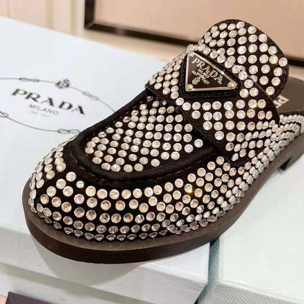 Prada Women Satin Mules with Crystals in 40mm Heel Height-Black - image 8