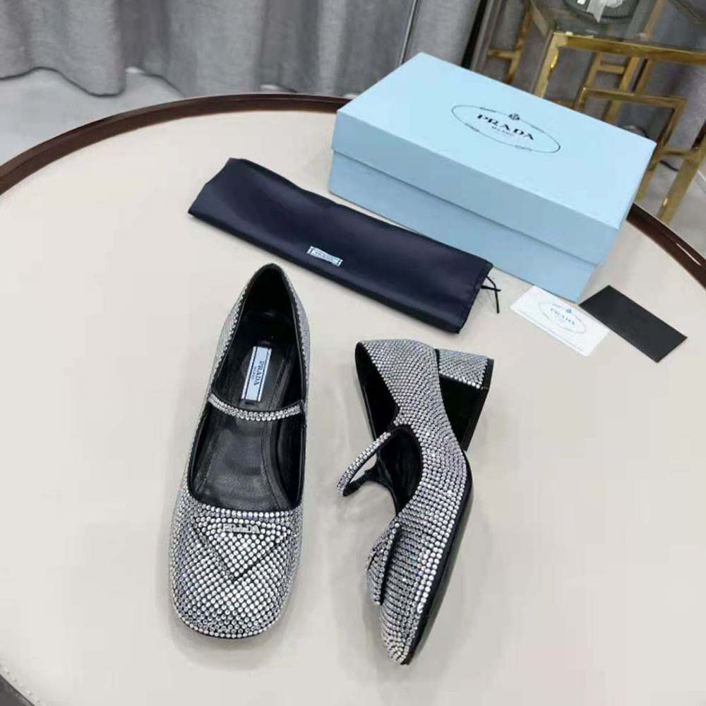 Prada Women Satin Pumps with Crystals in 45mm Heel Height-Silver - image 4