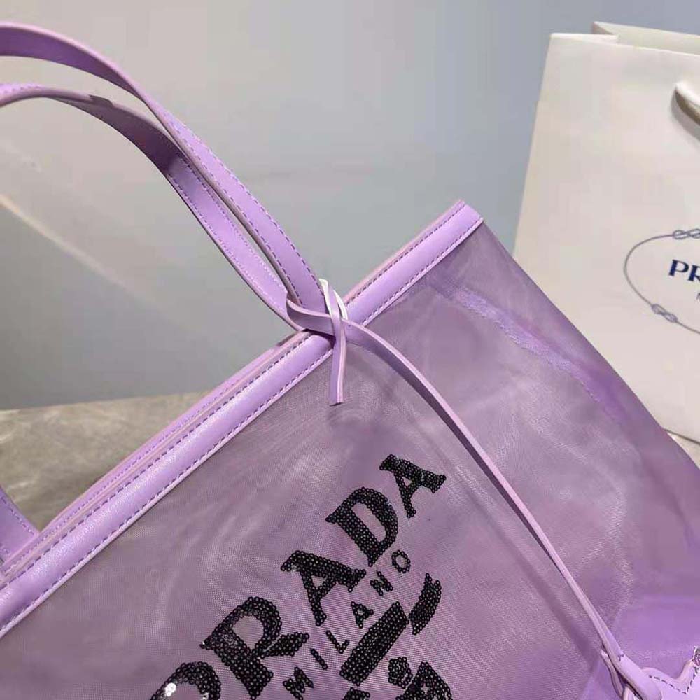 Prada Women Sequined Mesh Tote Bag-Purple - image 10