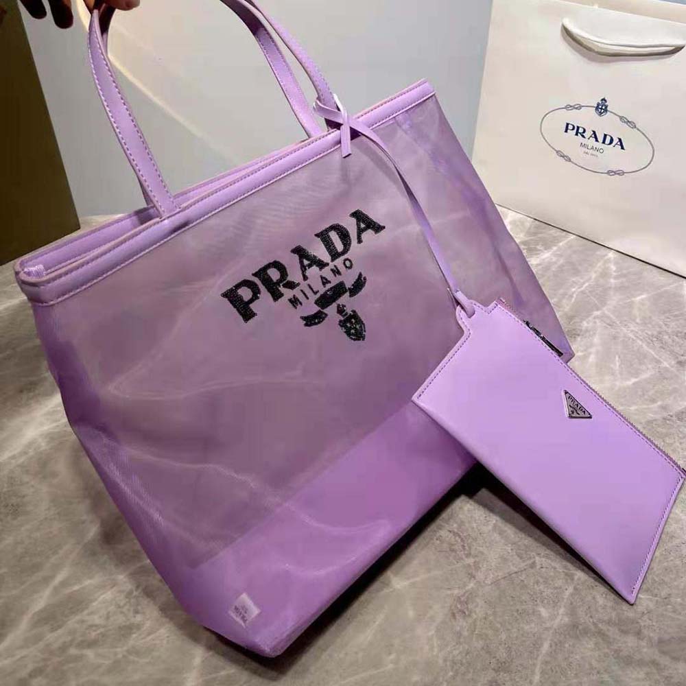 Prada Women Sequined Mesh Tote Bag-Purple - image 5