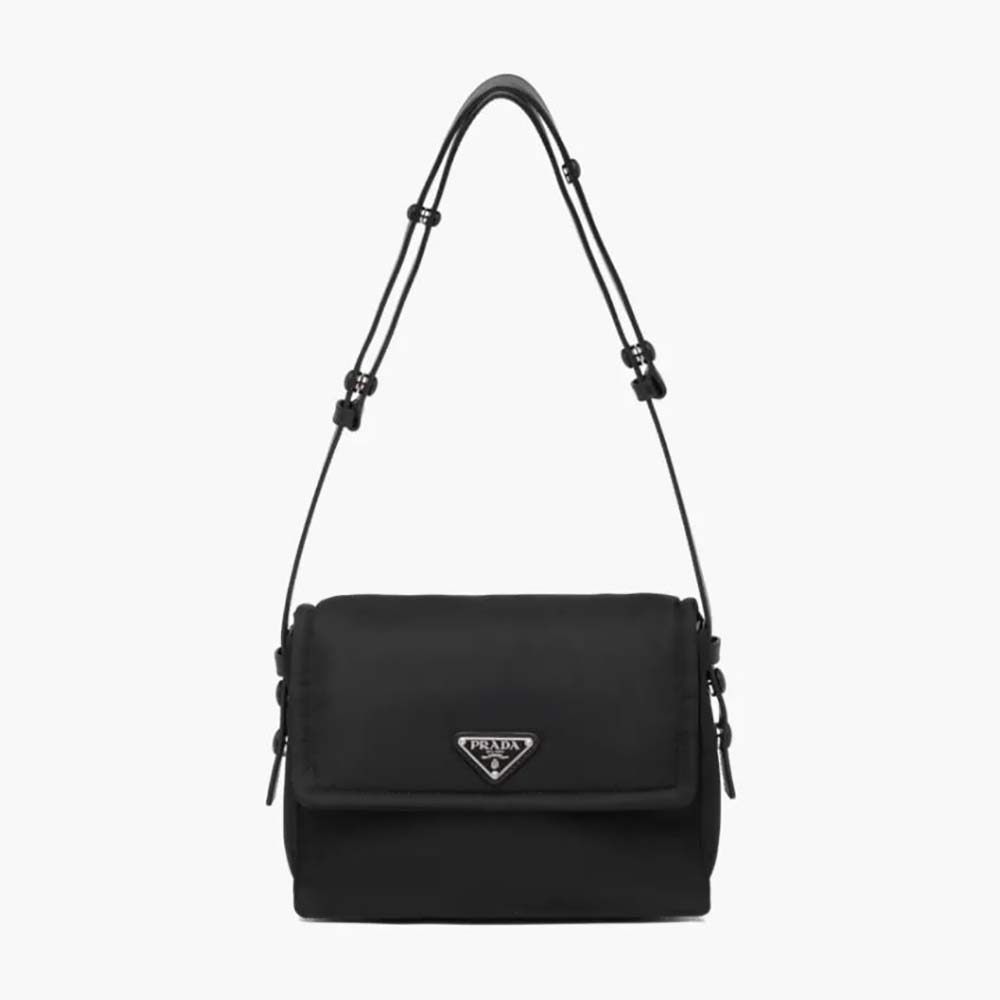 Front view of Prada Women Small Padded Re-Nylon Shoulder Bag-Black