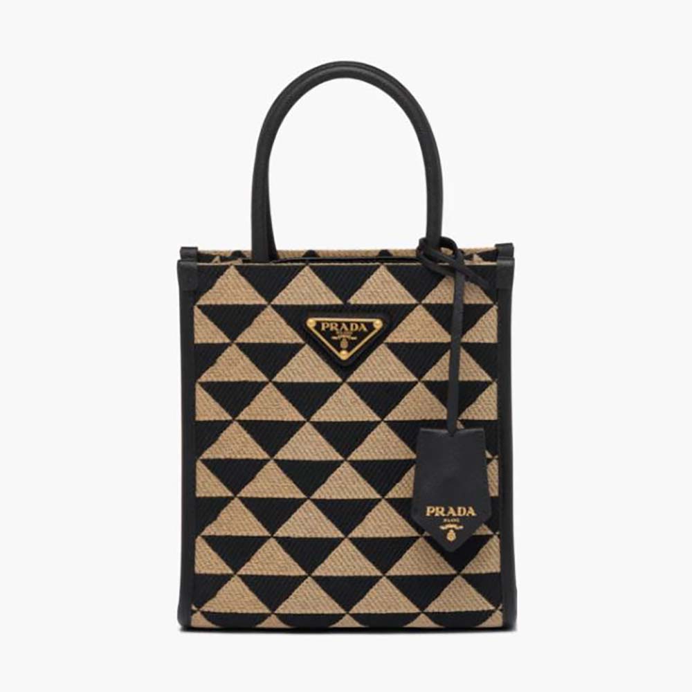 Front view of Prada Women Symbole Jacquard Fabric Micro Bag-Black