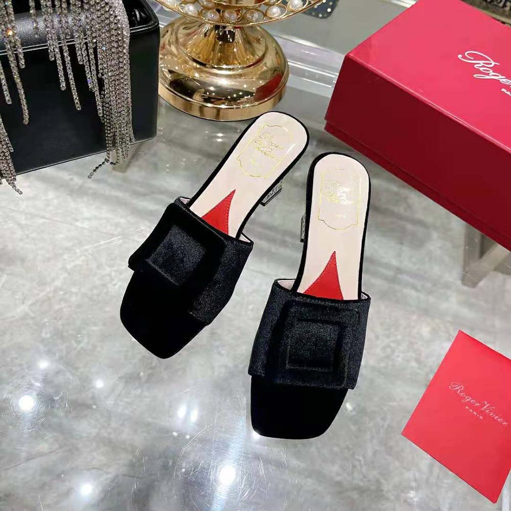 Roger Vivier Women Cube Strass Heel Mules in Satin-Black - image 4