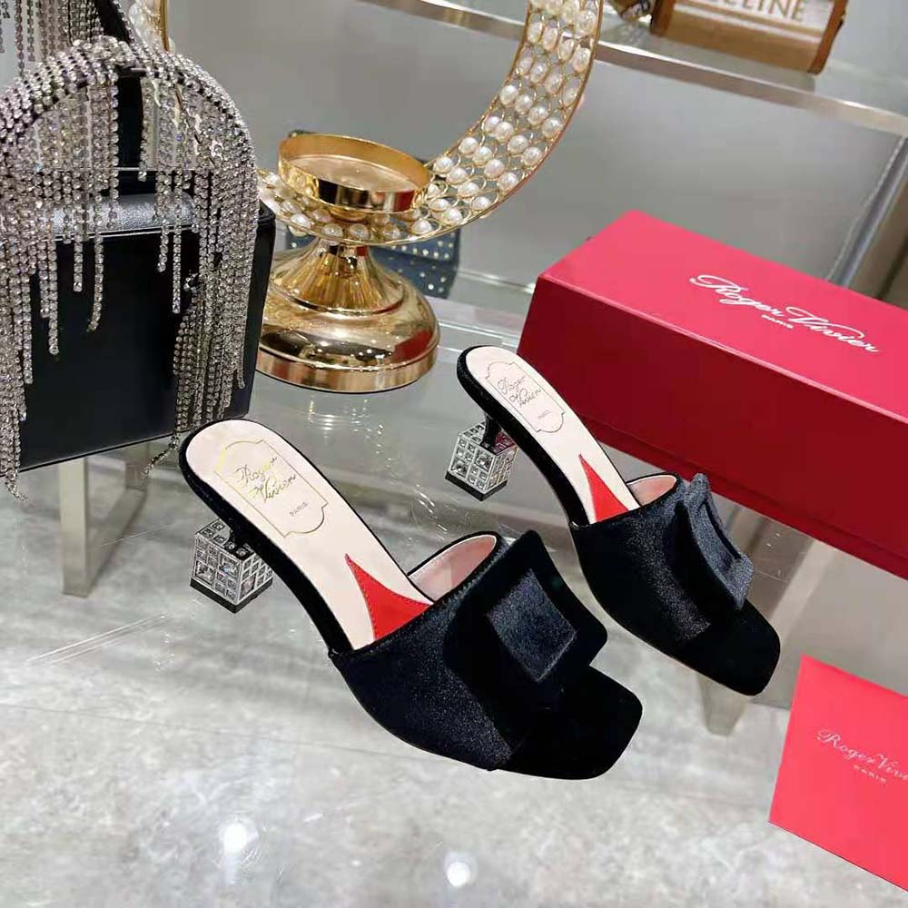 Top view showing open-back design of Roger Vivier Cube Strass Heel Mules