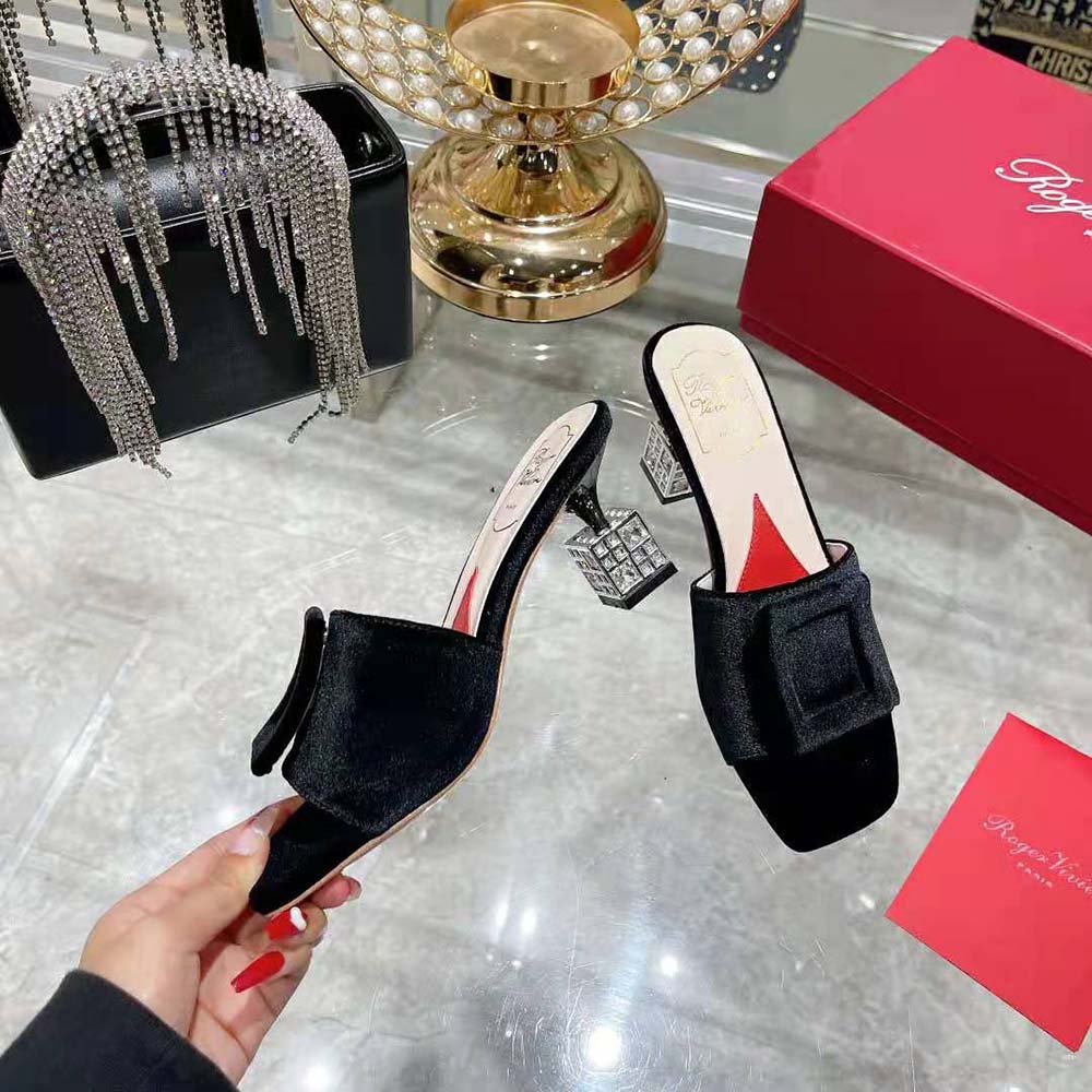 Roger Vivier Women Cube Strass Heel Mules in Satin-Black - image 6