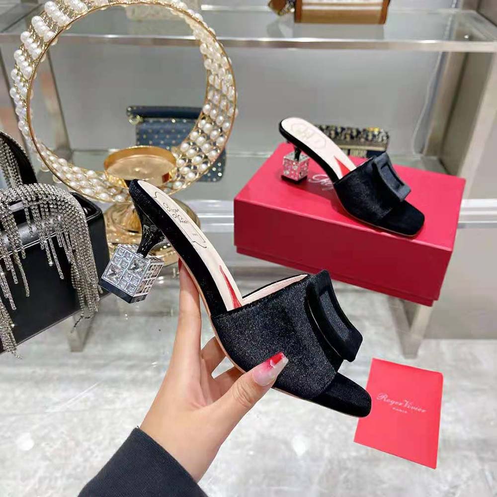 Roger Vivier Women Cube Strass Heel Mules in Satin-Black - image 7