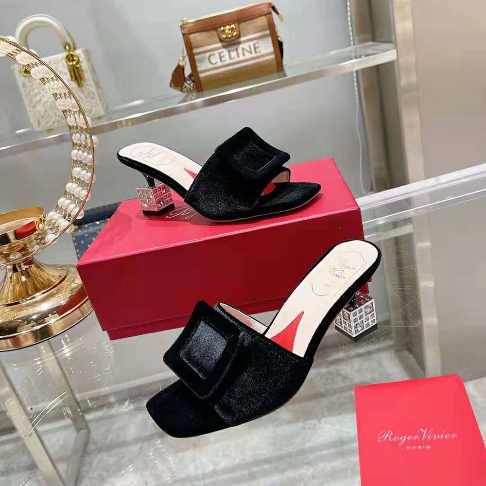Roger Vivier Women Cube Strass Heel Mules in Satin-Black - image 5