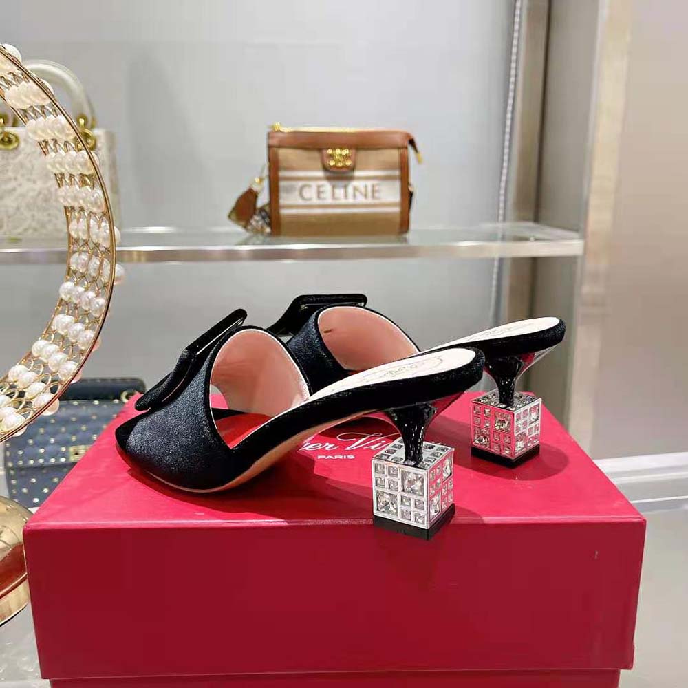 Roger Vivier Women Cube Strass Heel Mules in Satin-Black - image 8