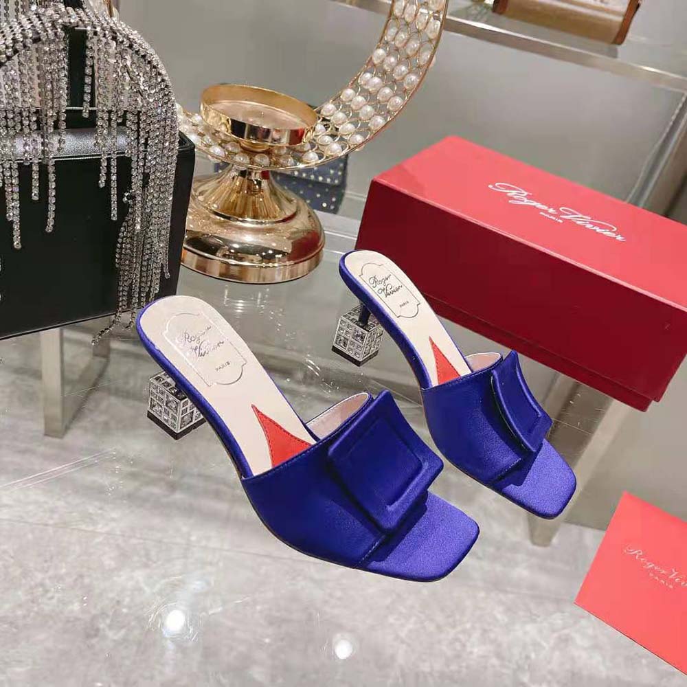 Roger Vivier Women Cube Strass Heel Mules in Satin-Purple - image 4