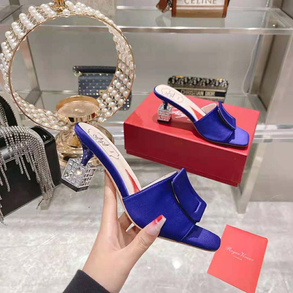 Roger Vivier Women Cube Strass Heel Mules in Satin-Purple - image 6