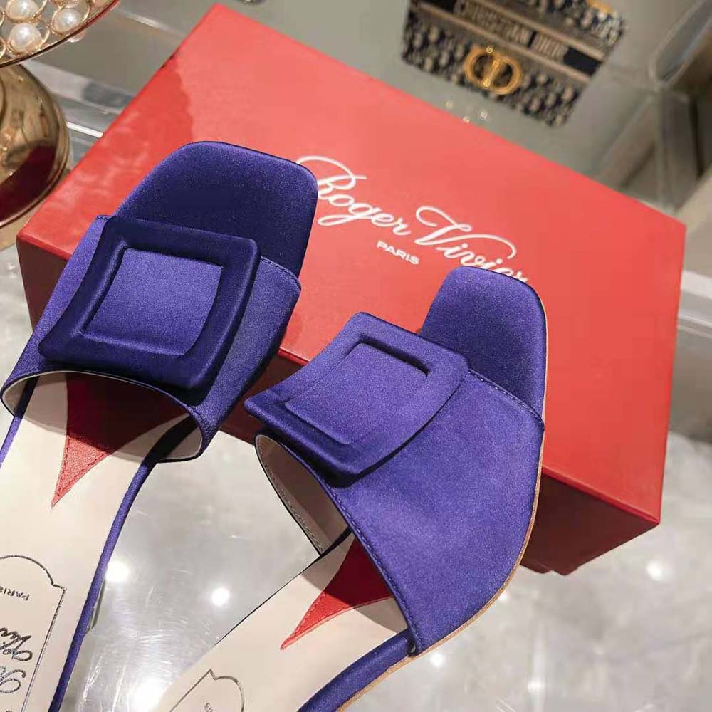 Roger Vivier Women Cube Strass Heel Mules in Satin-Purple - image 8