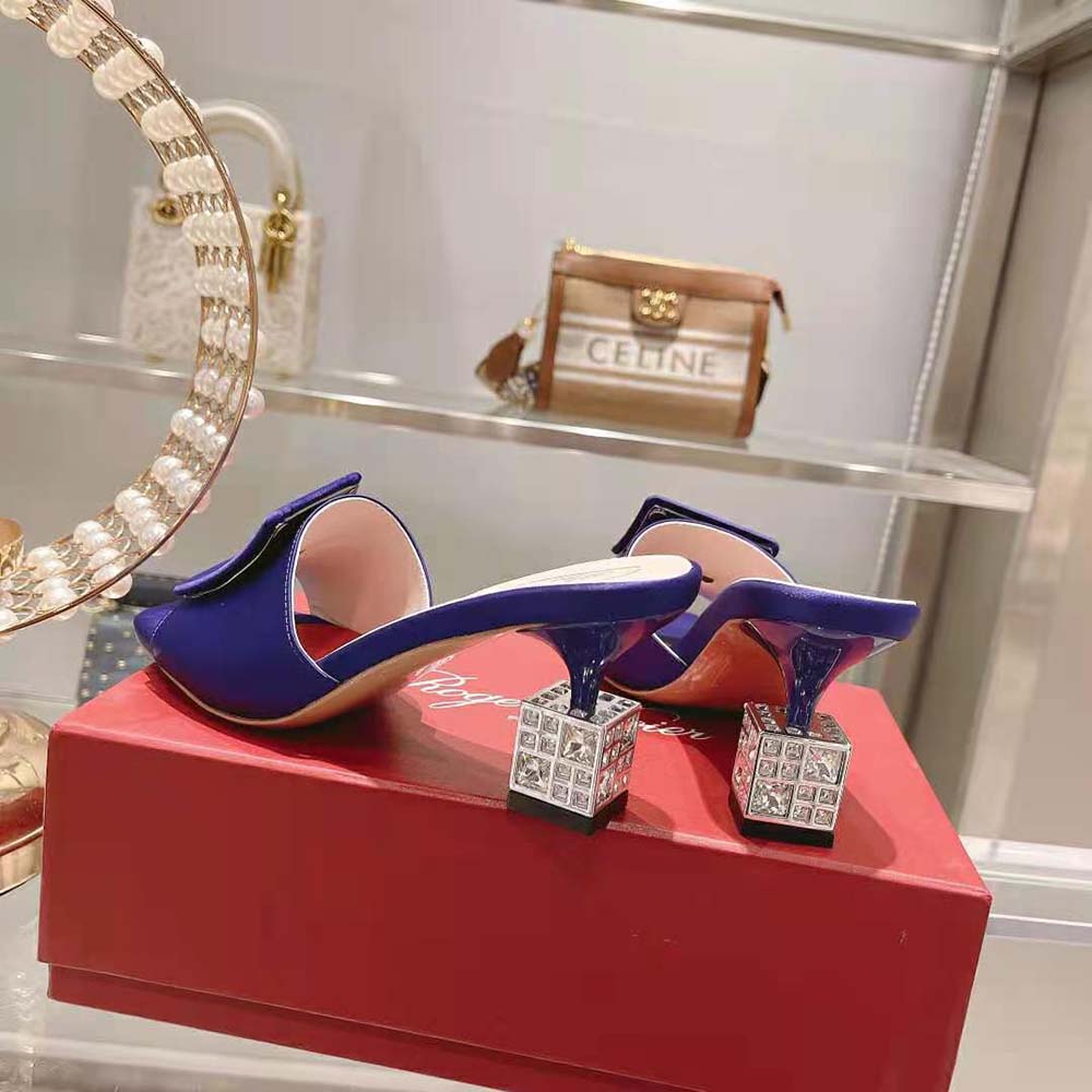 Roger Vivier Women Cube Strass Heel Mules in Satin-Purple - image 7