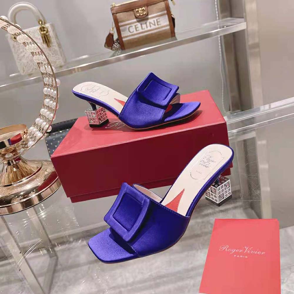 Roger Vivier Women Cube Strass Heel Mules in Satin-Purple - image 5