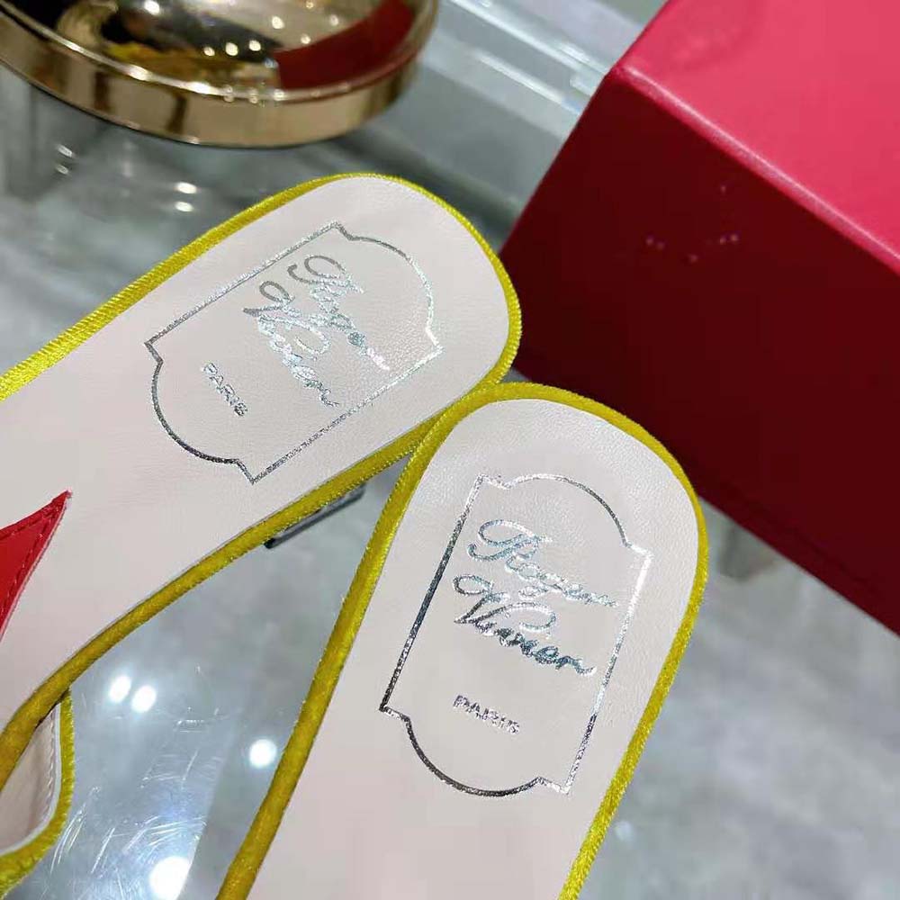Roger Vivier Women Cube Strass Heel Mules in Velvet-Yellow - image 8