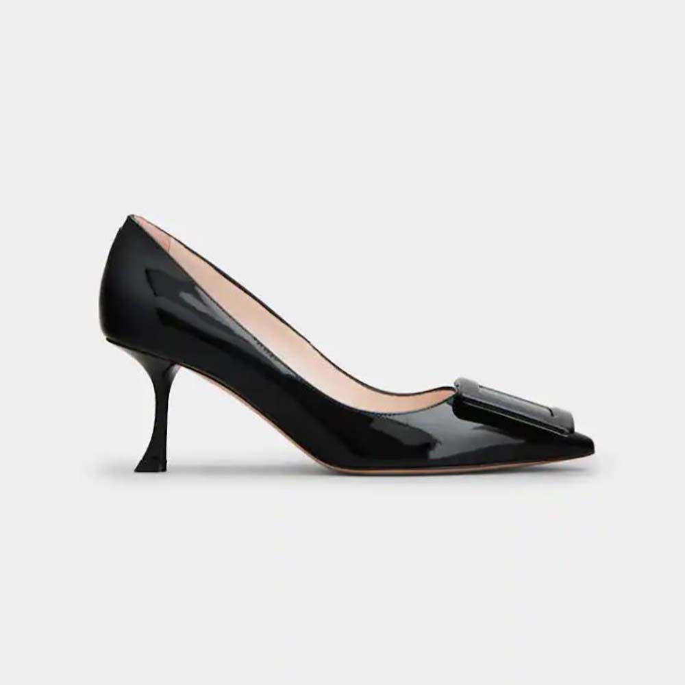 Side view of Roger Vivier Women Viv In The City Pumps in Patent Leather-Black