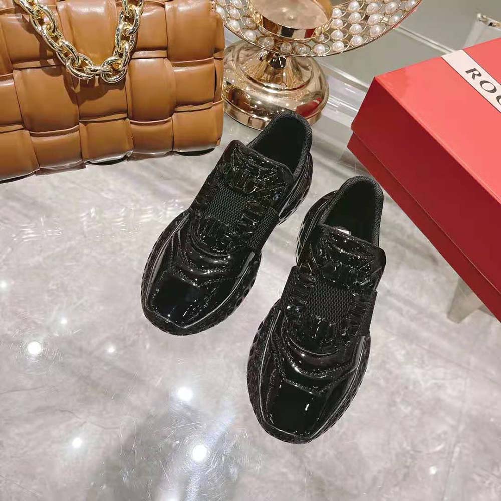 Top view showcasing lace-up closure of Roger Vivier Women Viv Run Black Sneakers