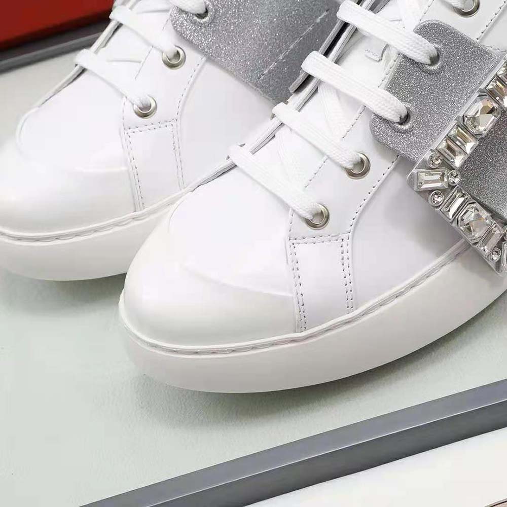 Roger Vivier Women Viv’ Skate Glitter Strass Buckle Sneakers in Soft Leather-Silver - image 8