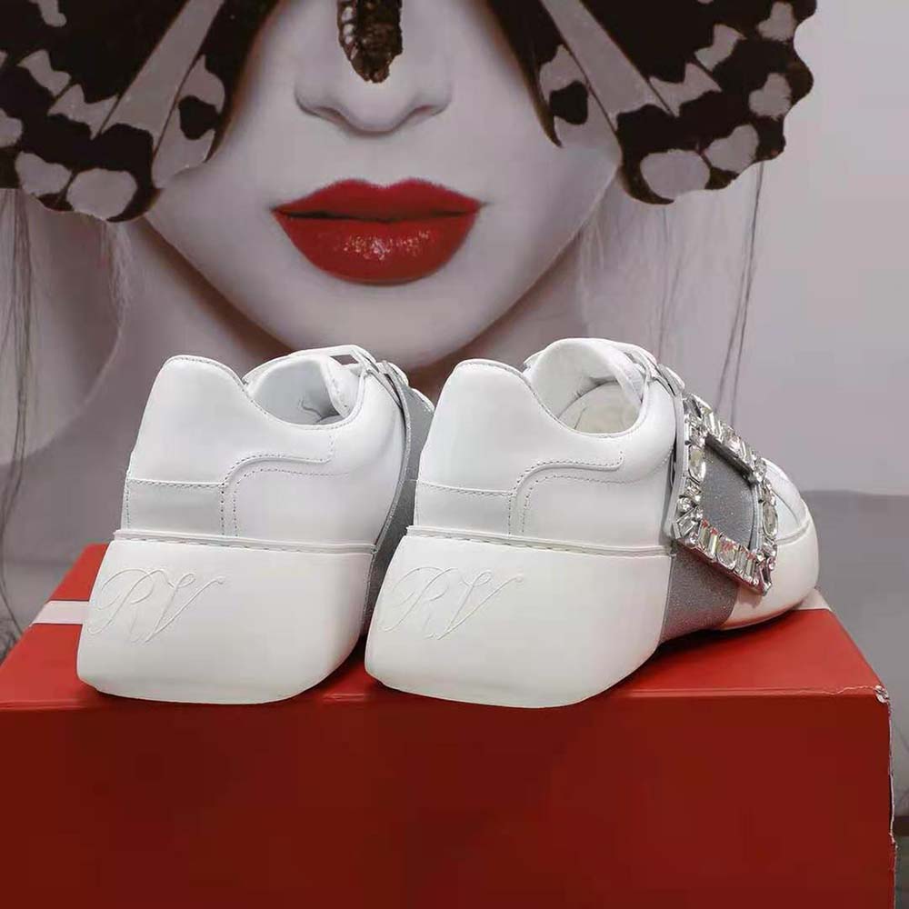 Roger Vivier Women Viv’ Skate Glitter Strass Buckle Sneakers in Soft Leather-Silver - image 6
