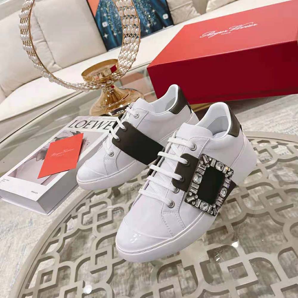 Top-down view showing lace-up closure on Roger Vivier Women Viv Skate Sneakers