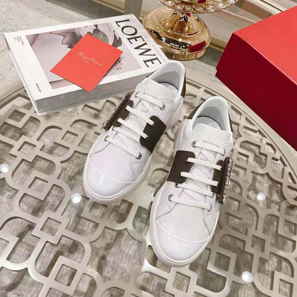 Roger Vivier Women Viv Skate Strass Buckle Sneakers in Soft Leather - image 4