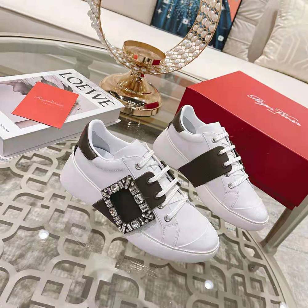 Roger Vivier Women Viv Skate Strass Buckle Sneakers in Soft Leather - image 5