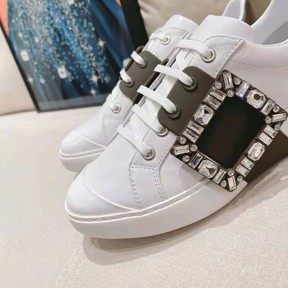 Roger Vivier Women Viv Skate Strass Buckle Sneakers in Soft Leather - image 7