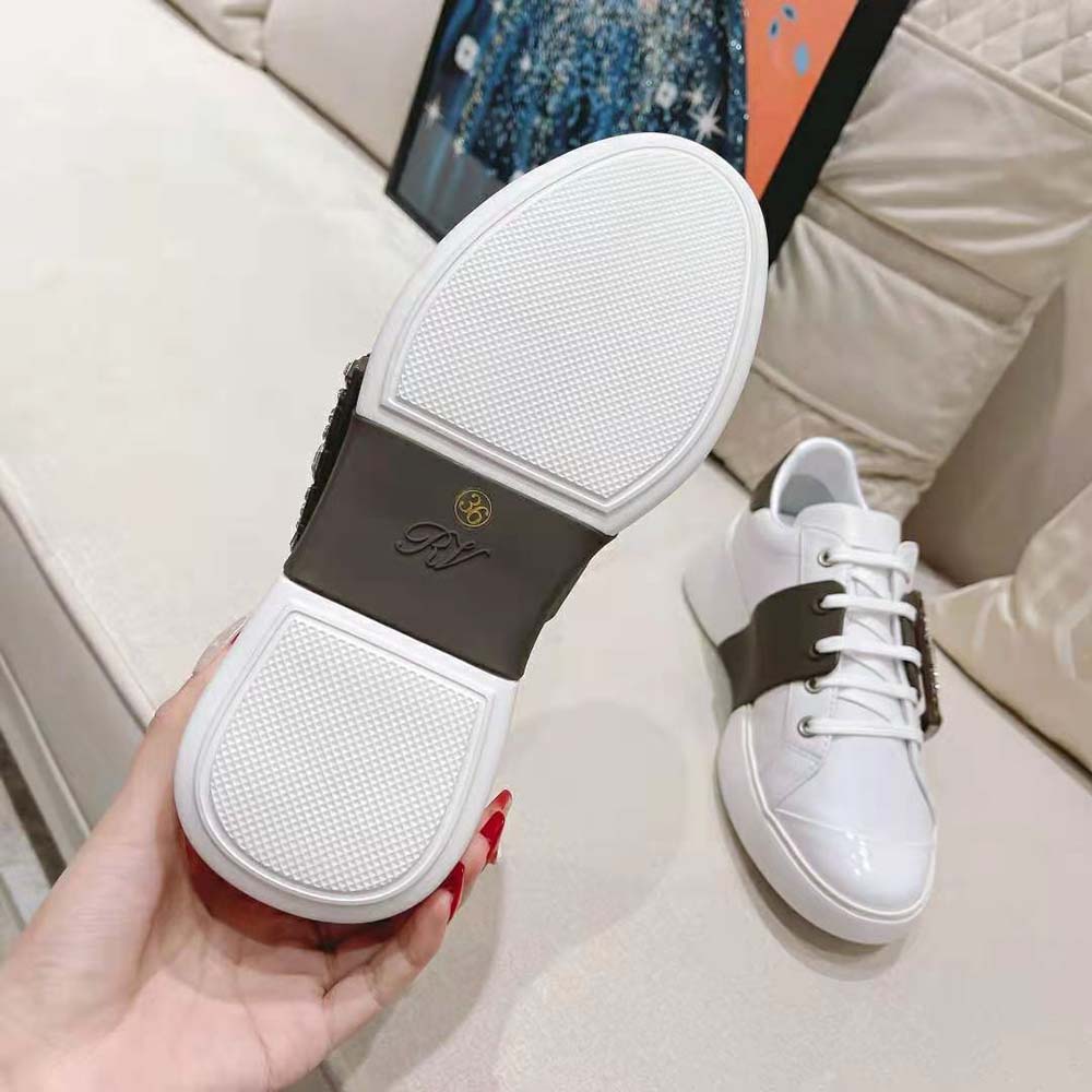 Roger Vivier Women Viv Skate Strass Buckle Sneakers in Soft Leather - image 9