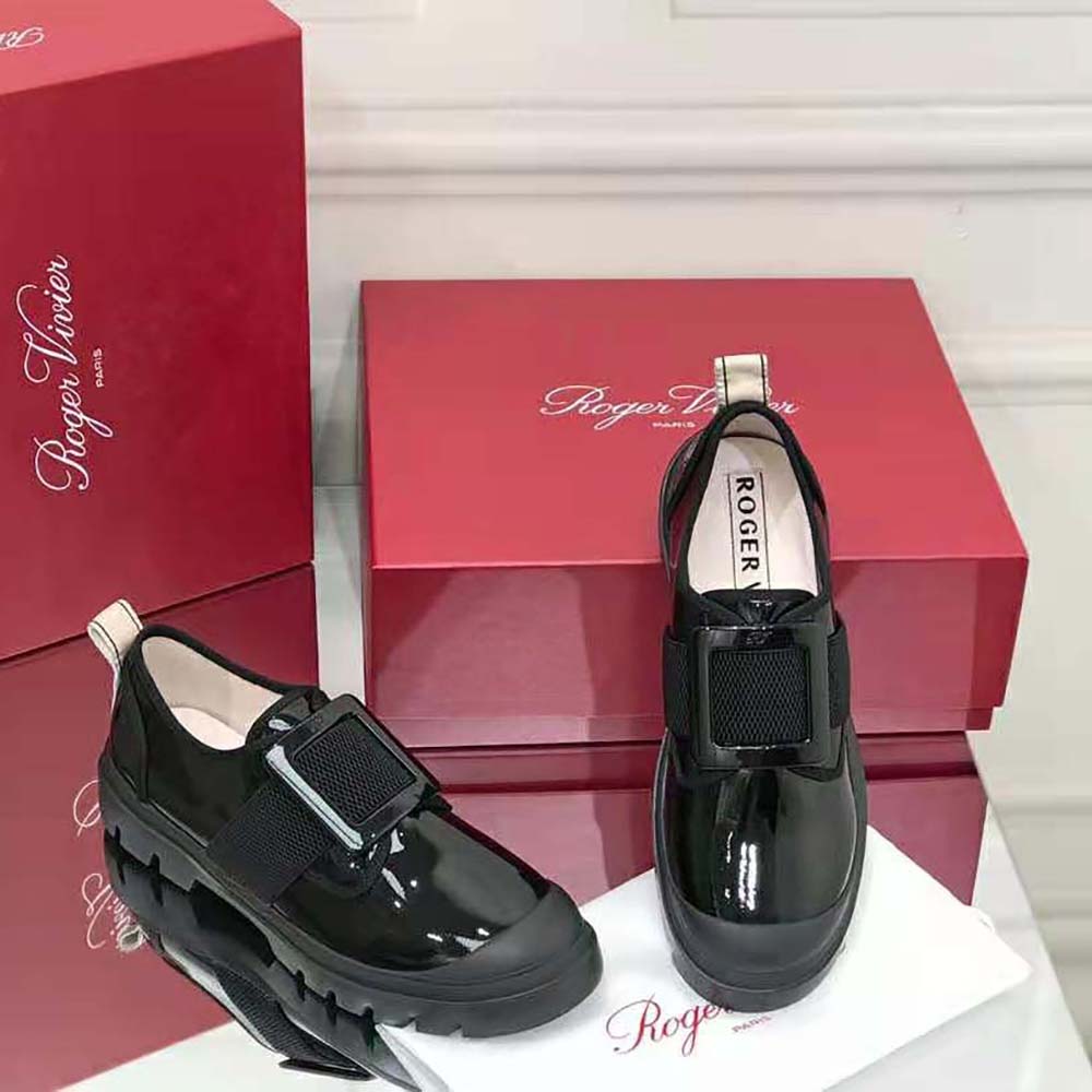 Roger Vivier Women Walky Viv Lacquered Buckle Sneakers in Leather-Black - image 4