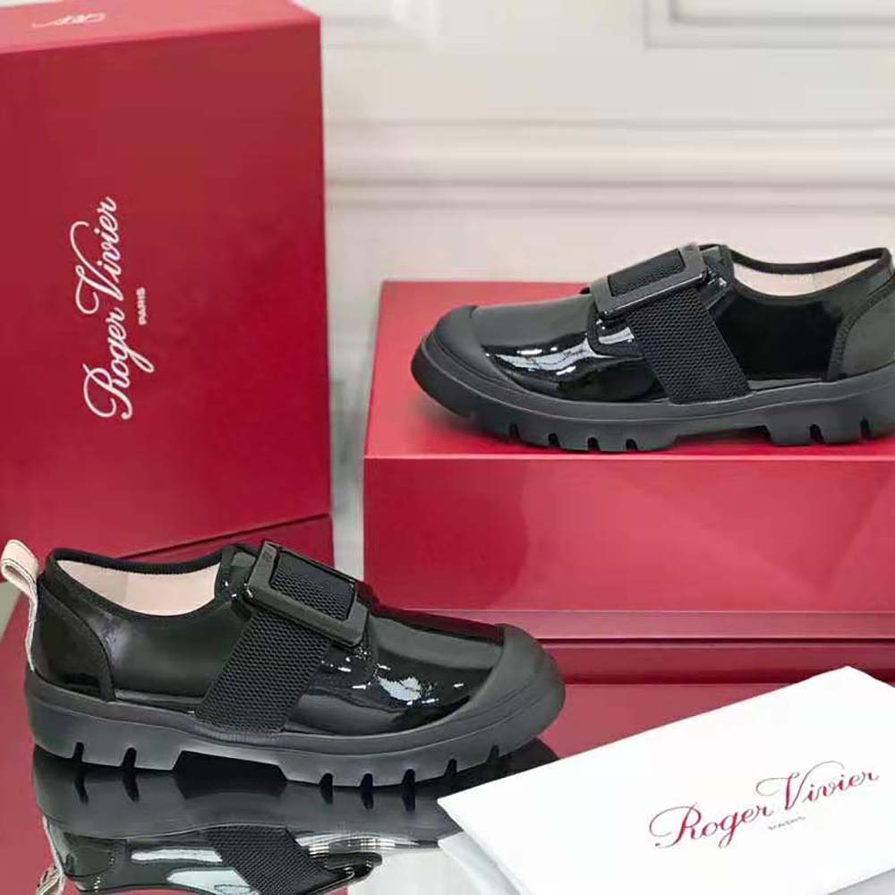 Roger Vivier Women Walky Viv Lacquered Buckle Sneakers in Leather-Black - image 5