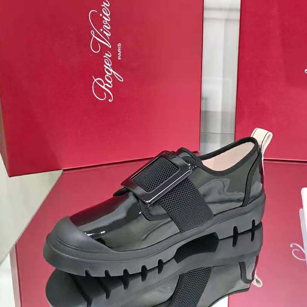 Roger Vivier Women Walky Viv Lacquered Buckle Sneakers in Leather-Black - image 7