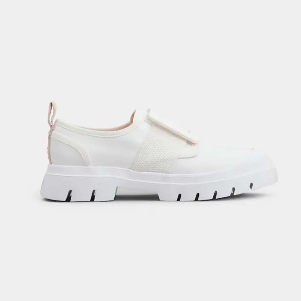 Side profile of Roger Vivier Women Walky Viv’ Lacquered Buckle Sneakers in White patent leather