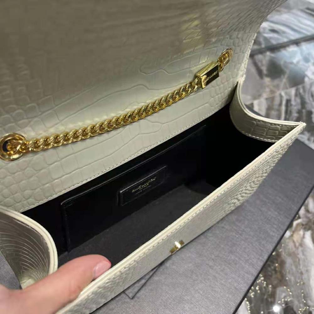 Saint Laurent YSL Women Kate Medium with Tassel in Crocodile-Embossed Shiny Leather-White - image 10