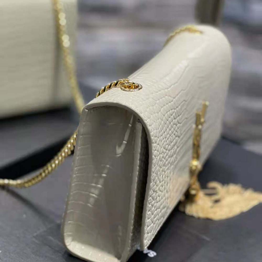 Saint Laurent YSL Women Kate Medium with Tassel in Crocodile-Embossed Shiny Leather-White - image 6