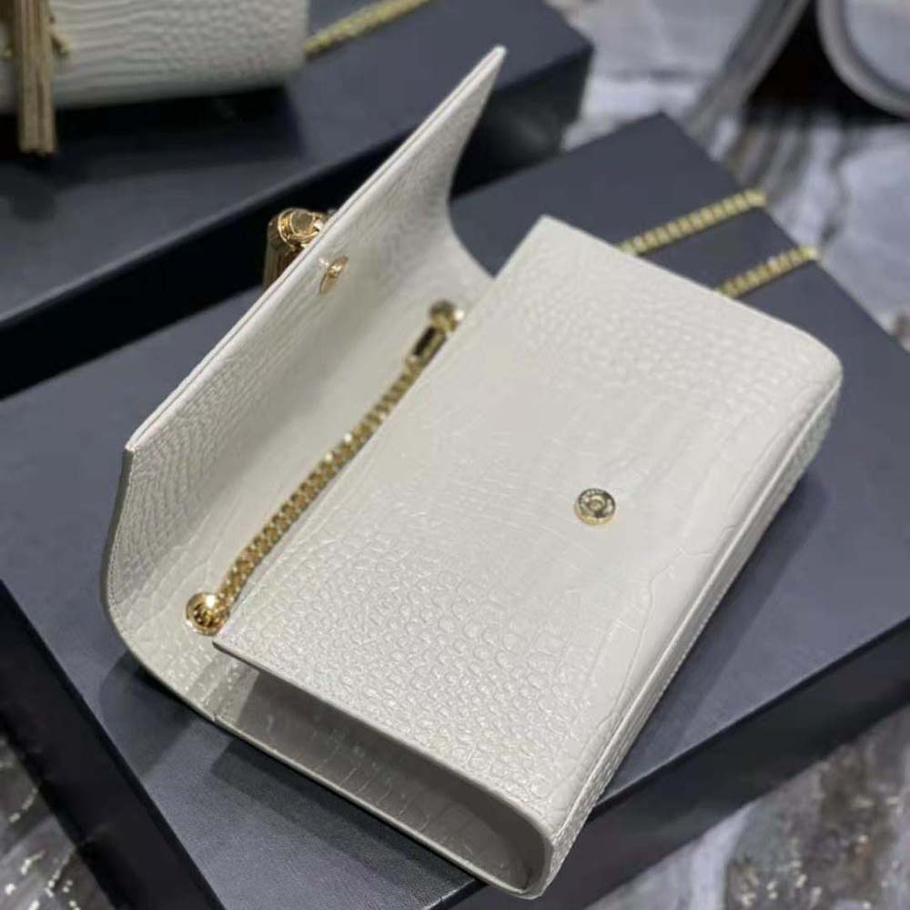 Saint Laurent YSL Women Kate Medium with Tassel in Crocodile-Embossed Shiny Leather-White - image 7