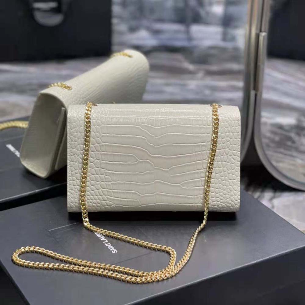 Saint Laurent YSL Women Kate Medium with Tassel in Crocodile-Embossed Shiny Leather-White - image 4