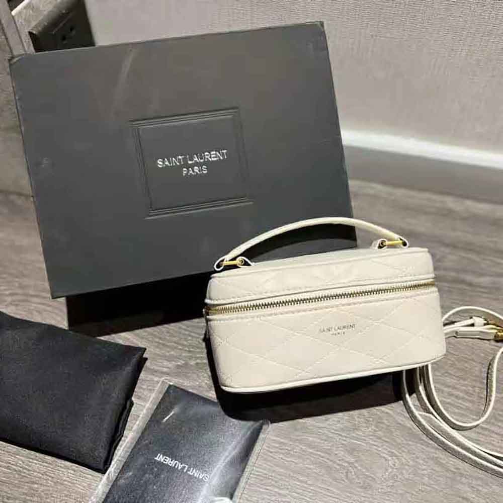 Saint Laurent YSL Women Mini Saint Laurent Vanity Case in Quilted Lambskin-White - image 2