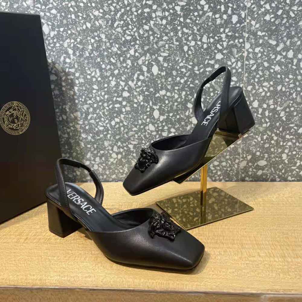 Versace Women La Medusa Leather Sling-Back Pumps-Black - image 5