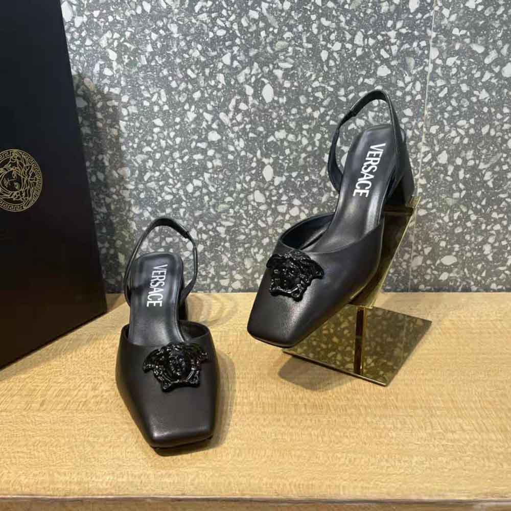 Versace Women La Medusa Leather Sling-Back Pumps-Black - image 6