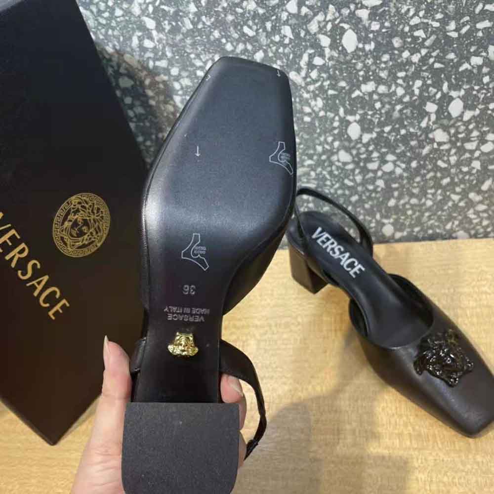 Versace Women La Medusa Leather Sling-Back Pumps-Black - image 10