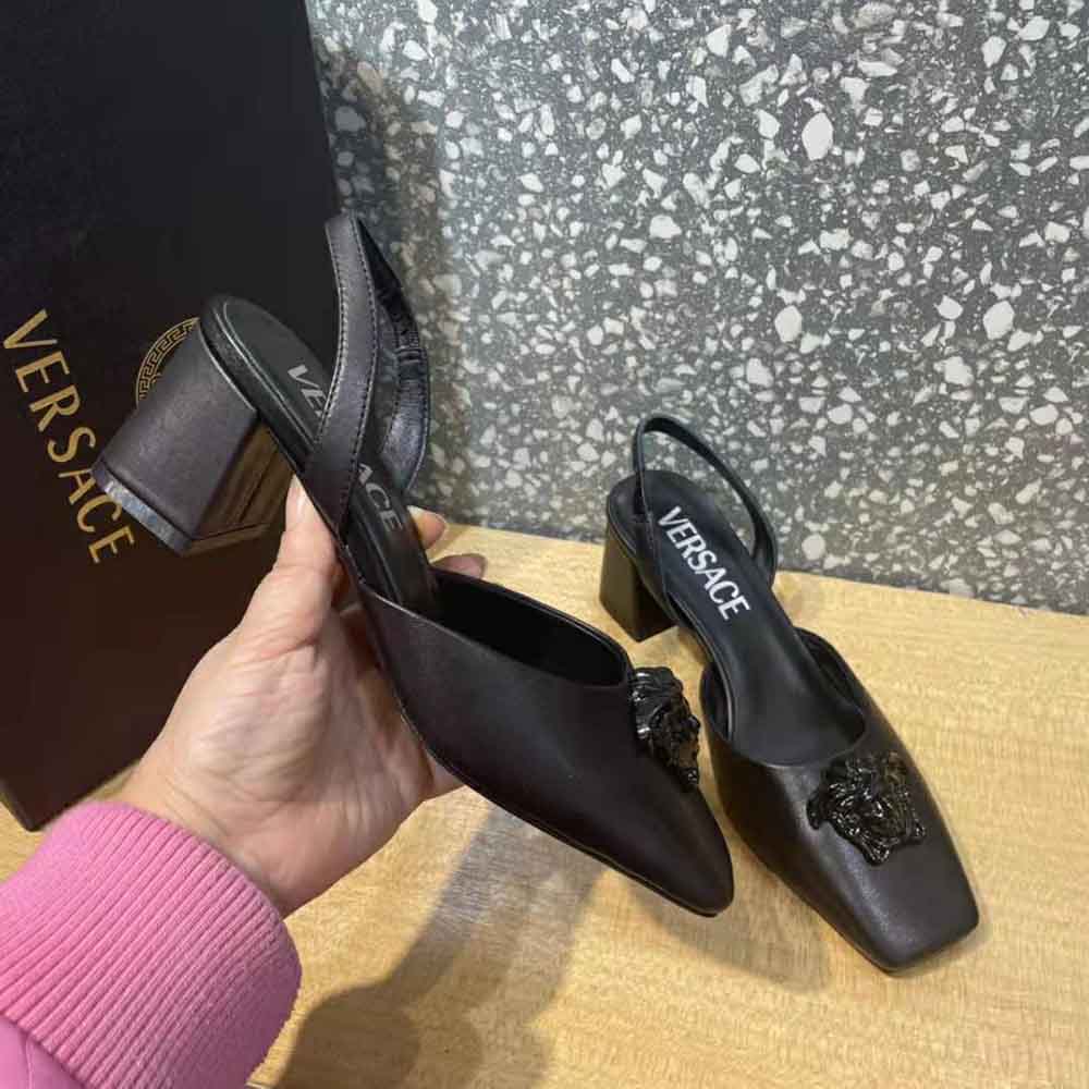 Versace Women La Medusa Leather Sling-Back Pumps-Black - image 7