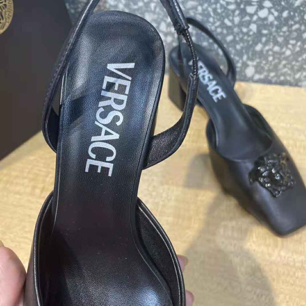 Versace Women La Medusa Leather Sling-Back Pumps-Black - image 8