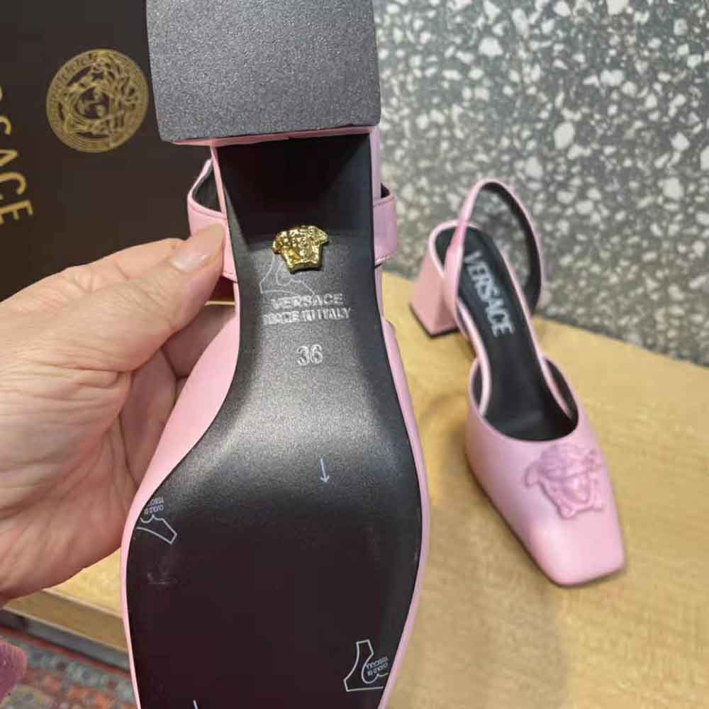Versace Women La Medusa Leather Sling-Back Pumps-Pink - image 10