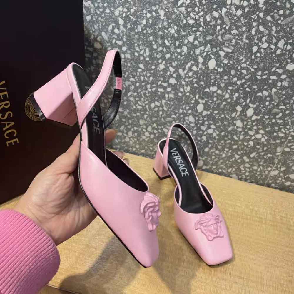 Versace Women La Medusa Leather Sling-Back Pumps-Pink - image 6