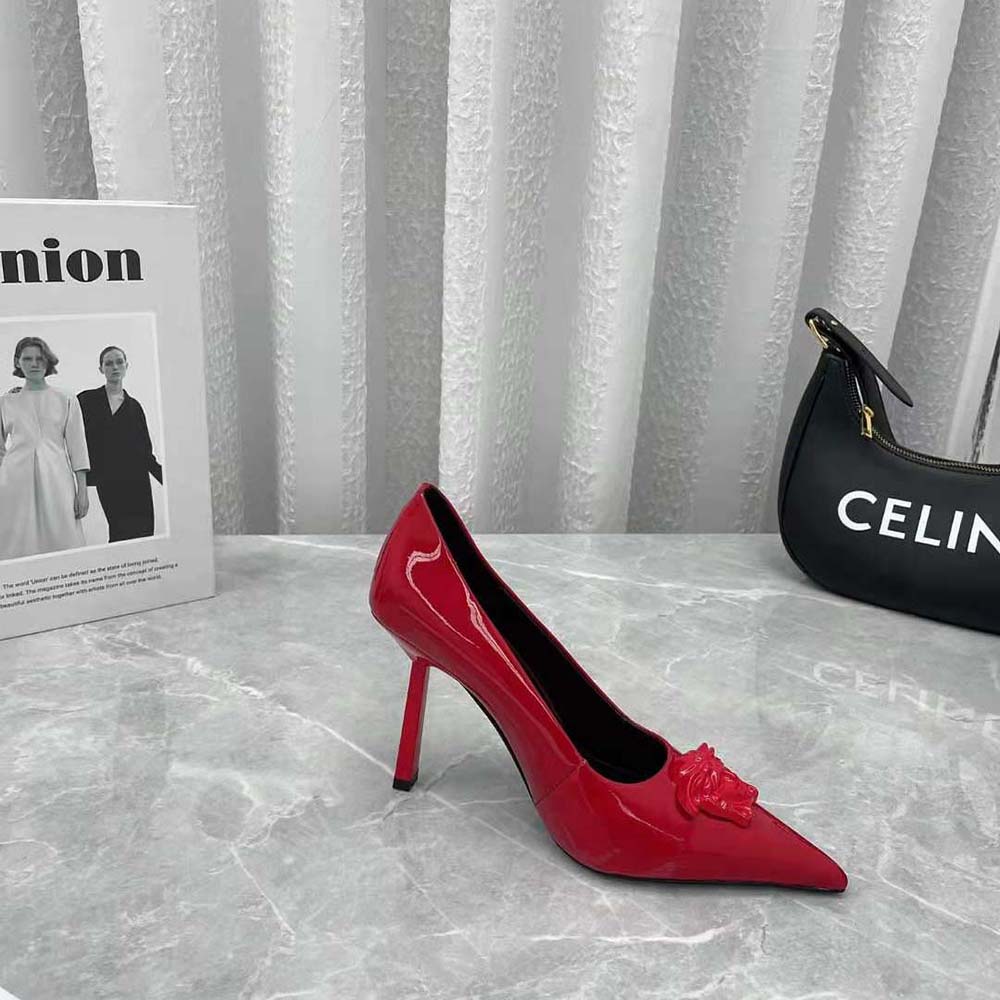 Versace Women La Medusa Naplak Pumps in 105mm Heel Height-Red - image 6