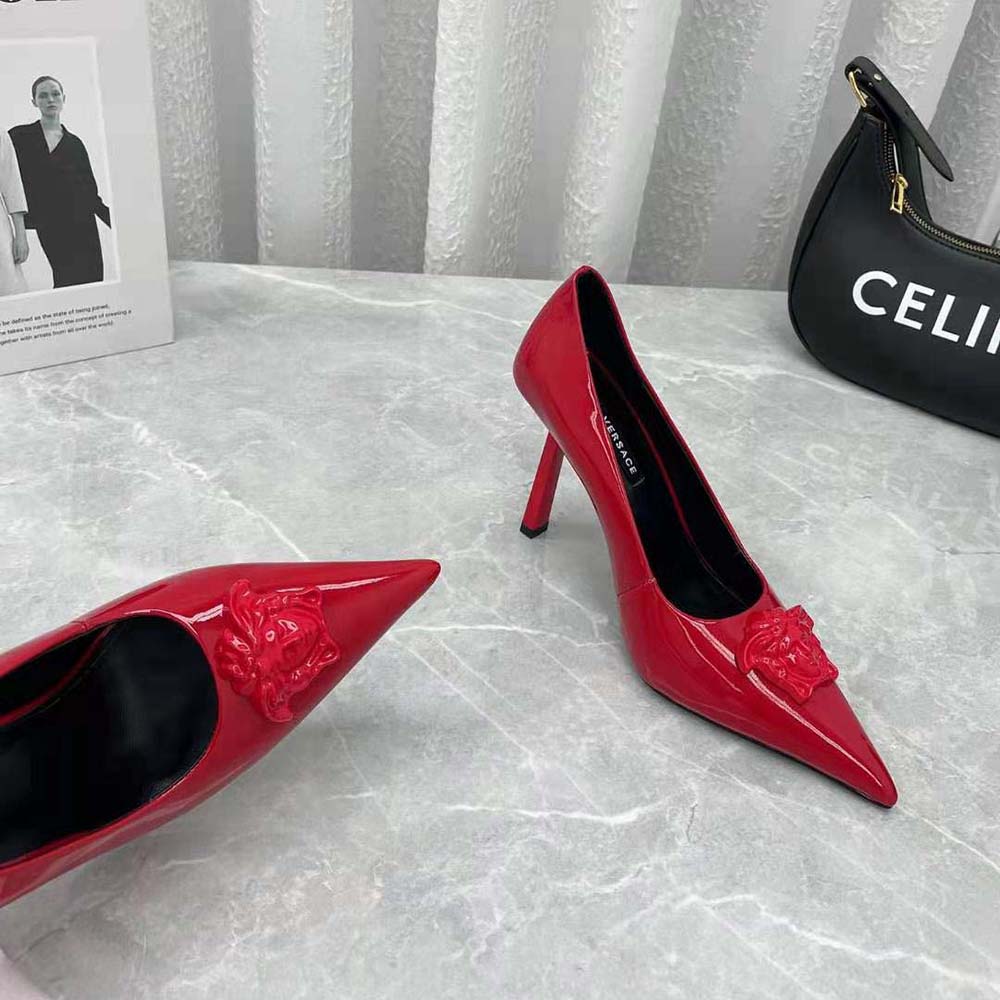 Versace Women La Medusa Naplak Pumps in 105mm Heel Height-Red - image 7