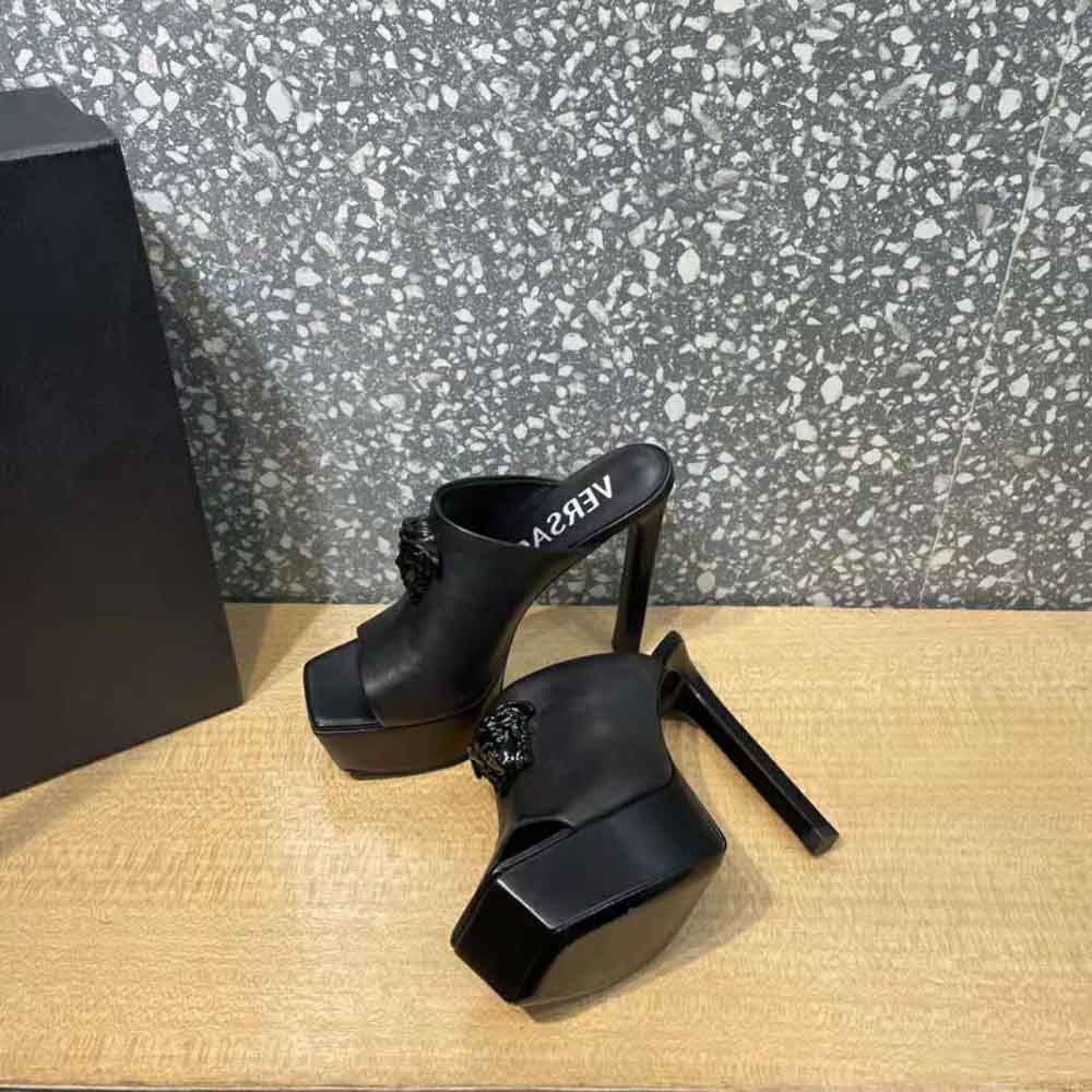 Versace Women La Medusa Platform Mules in Calf Leather-Black - image 6