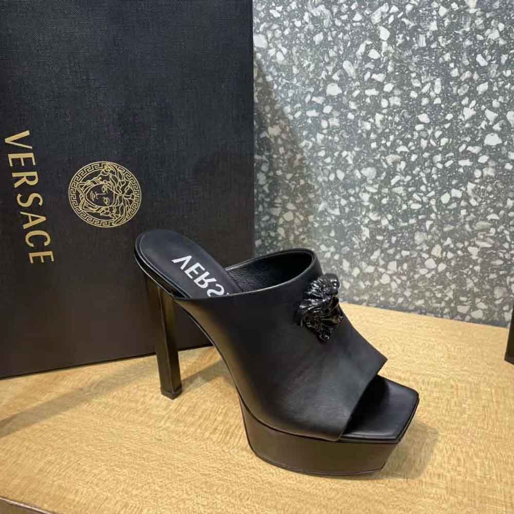 Versace Women La Medusa Platform Mules in Calf Leather-Black - image 7